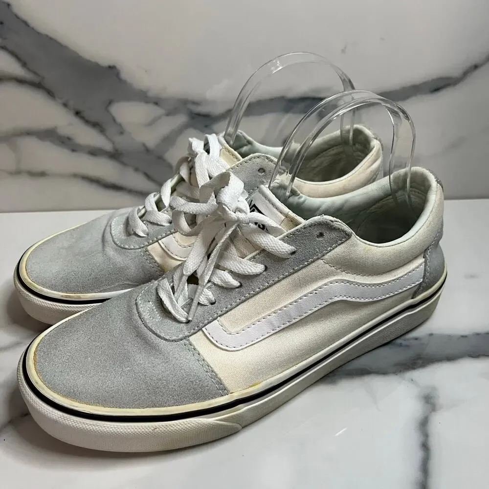 Vans Skateboard Women's Cream Gray Low Top Suede Leather Sneakers Sz 9.5 Classic